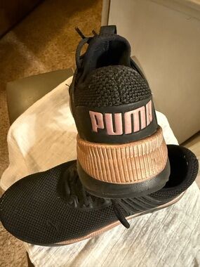 Puma Black Sneakers with Metallic Rose gold Heel Band